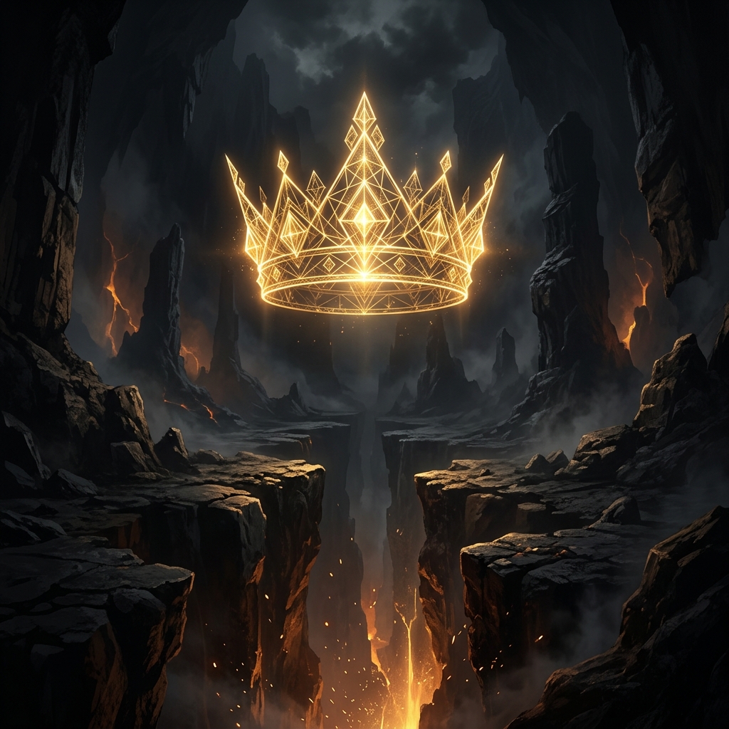 Glowing Golden Crown Floating Above Abyssal Crack
